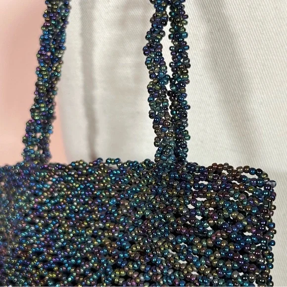 Art deco Vintage Vanessa glass beaded black aurora borealis evening bag - Picture 8 of 17